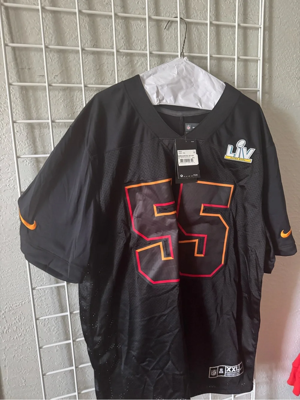 Men’s Black Super Bowl 55 Jersey with LIV Patch and Orange & Red trim